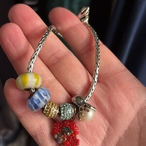 Silver Charm Bracelet with Multicolor Beads